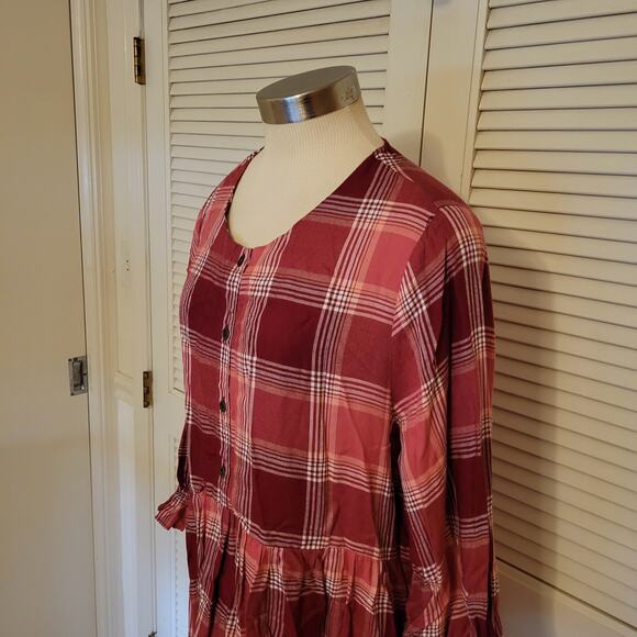 Plaid Babydoll T-Shirt Dress Red Long Sleeve Matilda Jane Size Large - Picture 2 of 7